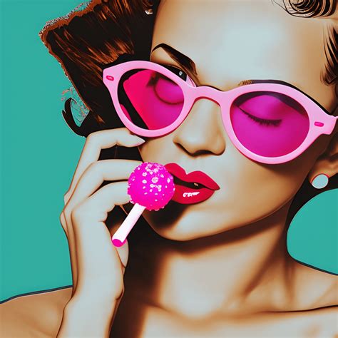 Donkerbruine Vrouw In Bikini Met Roze Bril En Lolipop Creative Fabrica