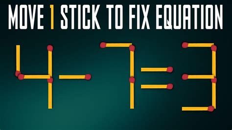 Move Stick To Make Equation Correct Matchstick Puzzle K Youtube