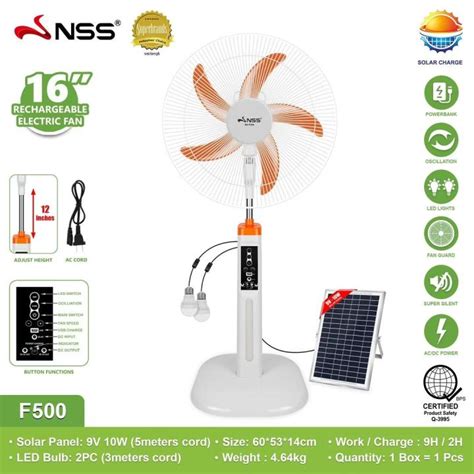 Inch Solar Electric Fan Stand Fan Ac Dc With Super Bright Night