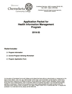 Fillable Online Application Packet For Health Information Management