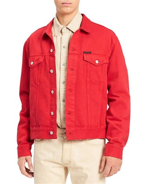 Calvin Klein Cotton Denim Trucker Jacket In Red For Men Lyst Canada