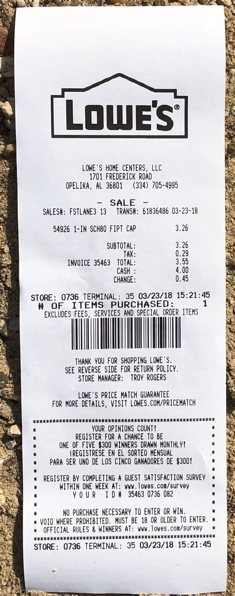 Printable Fake Lowes Receipt