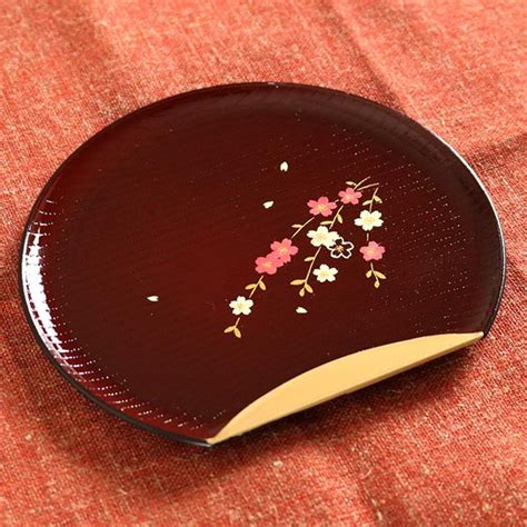 銘々皿 半月皿 溜渕金 花さくら 漆器 和菓子 皿 食器 日本製 （ プレート 和食器 菓子皿 和風 食洗機対応 山中塗 プラスチック 桜 花