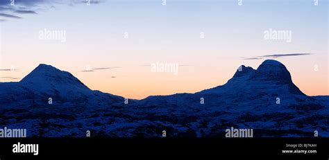 Suilven (R) and Canisp (L), near Lochinver, Sutherland, Highland ...