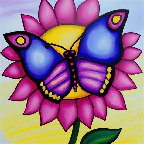 Borboleta Rosa Roxo Azul Num Girasol Painting Creative Fabrica