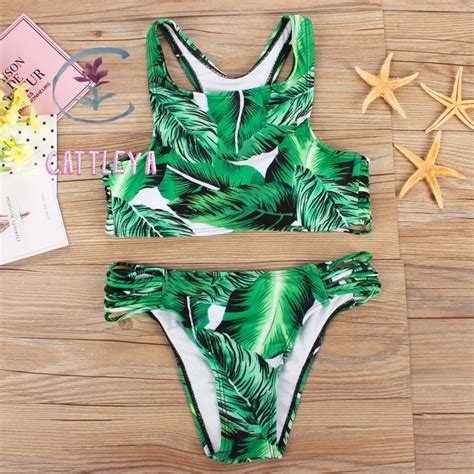 Tie Dye Bikini Green Swimsuit Leaf Print Bikinis Women Swimwear Sexy