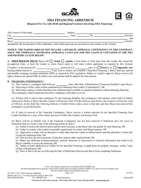 Fha Financing Addendum Form Fill Out And Sign Printable Pdf