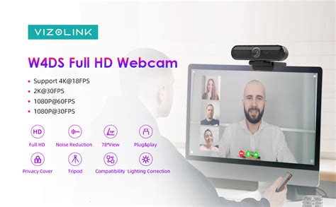 VIZOLINK W4DS HD Webcam For PC 1080P 60fps FHD Webcam With Microphone