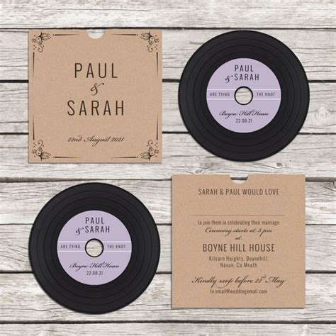 Retro Vinyl Record Wedding Invitation Personalised Record Etsy Uk