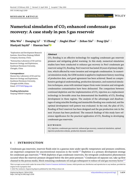 PDF Numerical Simulation Of CO2 Enhanced Condensate Gas Recovery A