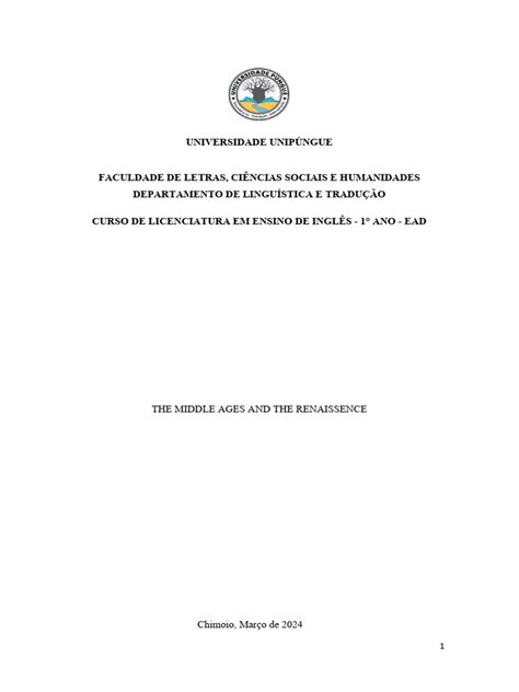ASSIGNMENT - The Middle Ages and The Renaissance GENERAL LINGUISTIC 2024 | PDF | Renaissance ...