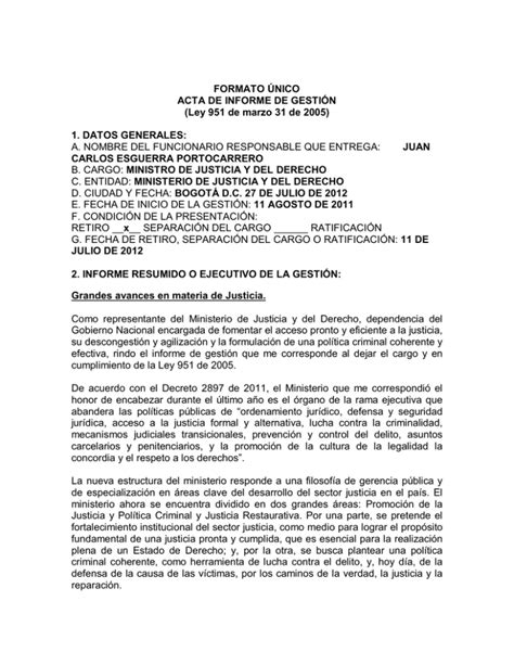 Formato Único Acta De Informe De GestiÓn Ley 951 De