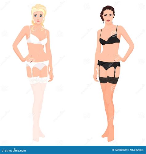 Beautiful Woman Models In Lingerie Vector Illustration Stock Vector