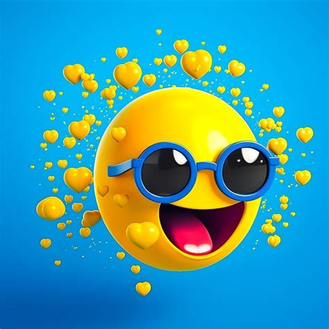 Um rosto sorridente amarelo óculos de sol e um fundo azul