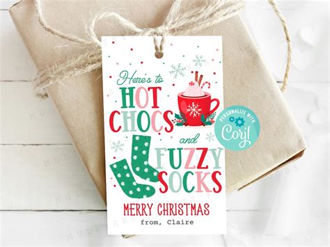 Printable Hot Chocolate And Fuzzy Socks Christmas Gift Tag Secret