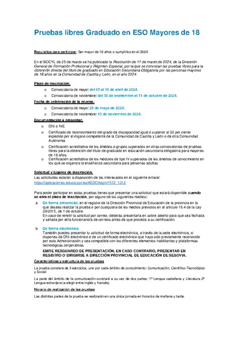 Pruebas Libres ESO 2024 Pruebas Libres Graduado En ESO Mayores De 18