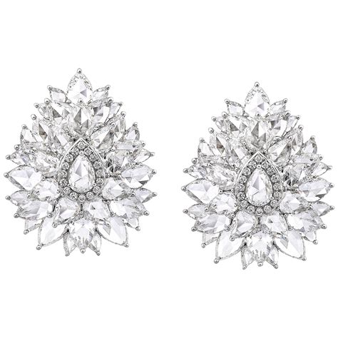 Rarever 18K White Gold 4.49 Carat Rose Cut Diamond Earrings Studs For