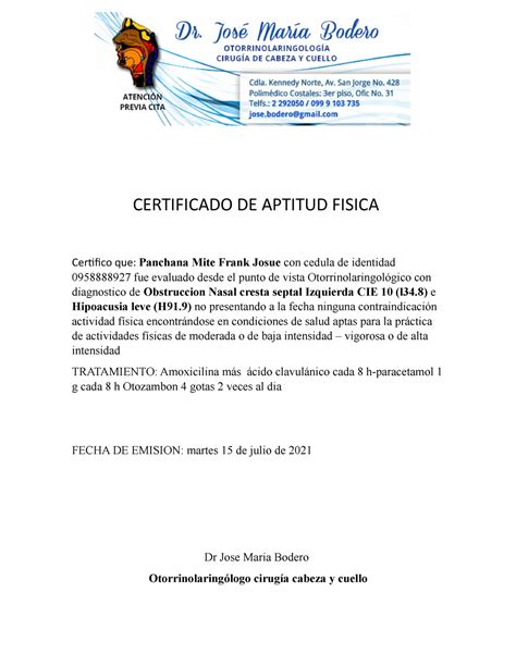 Certificado De Aptitud Fisica Panchana Certificado De Aptitud Fisica