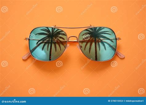 Summer Sunglasses With Tropical Palm Tree Reflections Generative Ai Stock Illustration