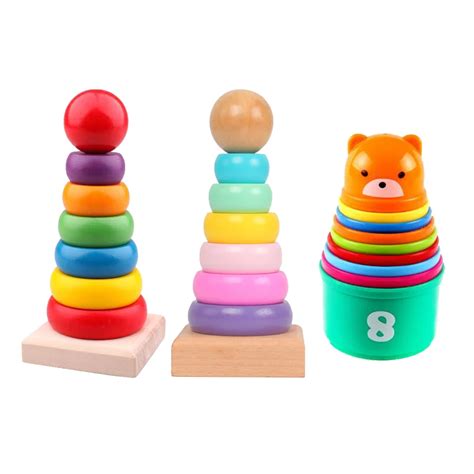 Rainbow Stacking Ring Tower Stacking Folding Cup Stapelring Blocks Wood