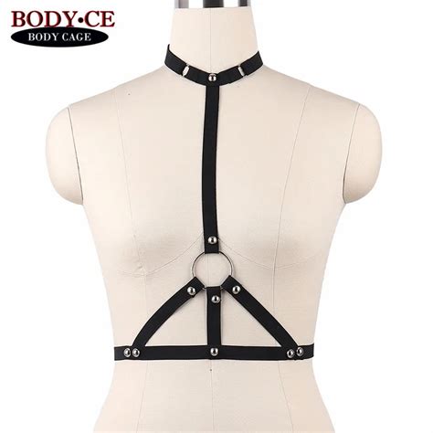 Aliexpress Buy Womens Punk Gouth Harness Lingerie Black Rivet