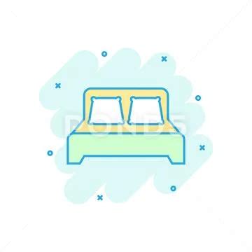 Bed Icon In Comic Style Sleep Bedroom Vector Cartoon Illustration