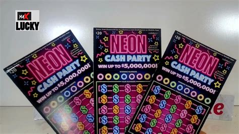 3 OF 20 NEON CASH PARTY WIN UP TO 5 000 000 CA LOTTERY SCRATCH OFF