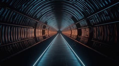 Fundo Final Iluminado Do Túnel Subterrâneo Em Renderização Em 3d Fundo