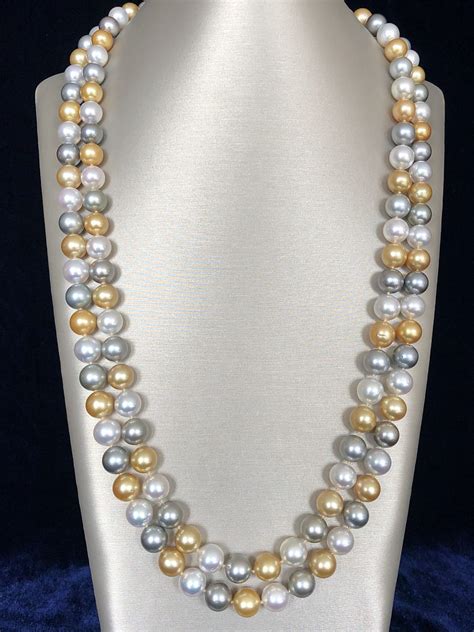 Fine Multi Color South Sea Pearl Necklace K Yellow Gold Clasp Fine