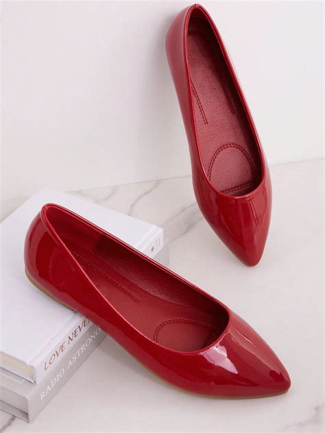 Shuzia Glamorous Red Patent Pu Leather Easy Wear Slip On Pointed Toe