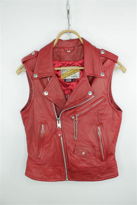 Vintage Schott Nyc Perfecto Red Leather Biker Vest Ja Gem