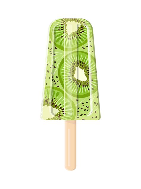 Delicious Kiwi Fruit Ice Cream On A Stick Vector Image On A White