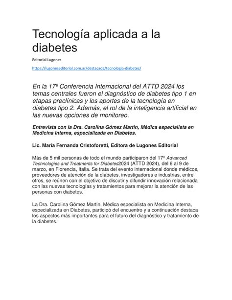 Pdf Tecnolog A Aplicada A La Diabetes