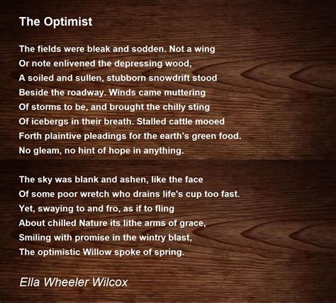 The Optimist Poem By Ella Wheeler Wilcox Poem Hunter