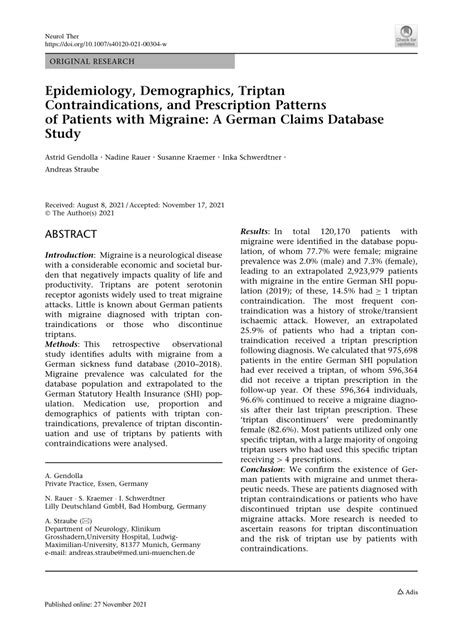 Pdf Epidemiology Demographics Triptan Contraindications And Prescription Patterns Of