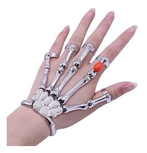 Pulsera Mano Esqueleto Goth Punk Dedos Ajustables Plateada Meses Sin