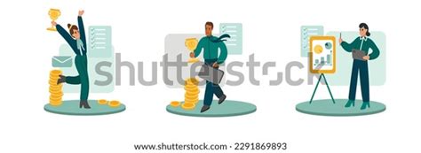 Set Cartoon Characters Getting Salary Income Stock Vector (Royalty Free ...