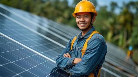 Premium Photo Worker Technician Checking And Operating Solar Panels