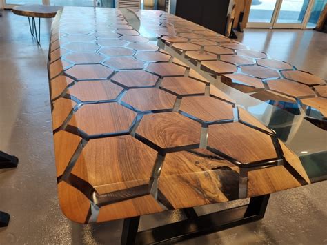 Hexagon Designed Walnut Brown Custom Order Dining Table Coffe Table