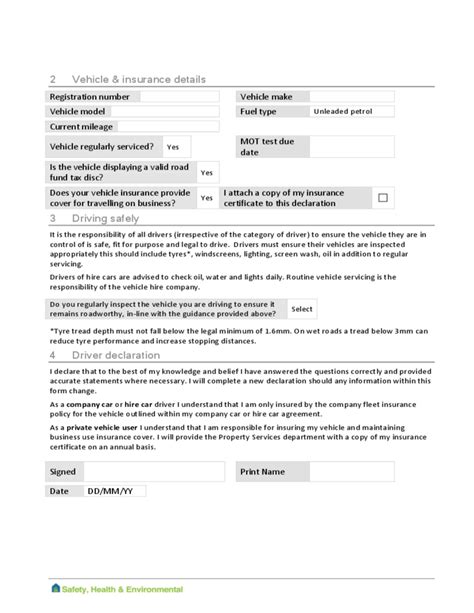 Blank Drivers Declaration Form Free Download