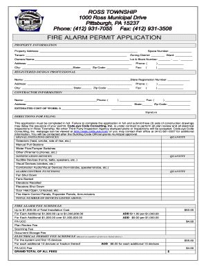 Fillable Online FIRE ALARM PERMIT APPLICATION Ross Township Fax Email