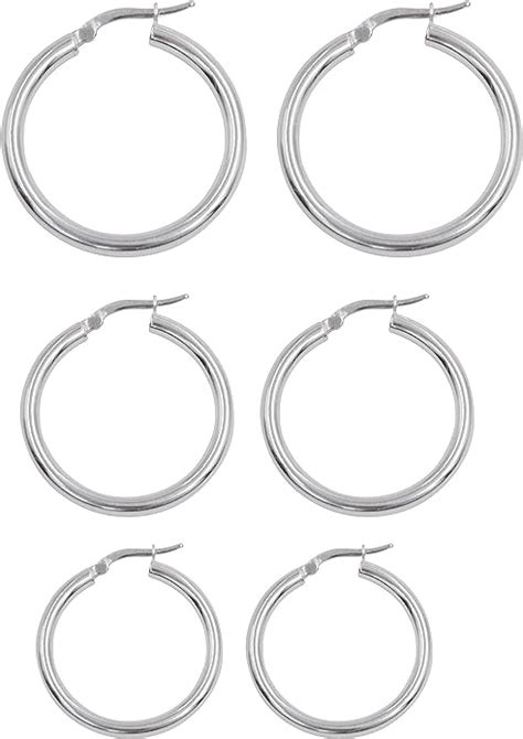 Amazon SilverLuxe Sterling Silver 3mm Hoops Set Of 3 Sizes 20mm