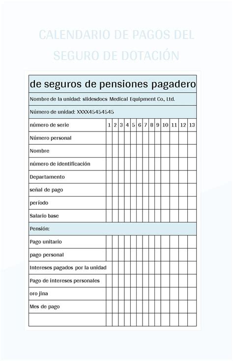 Plantilla De Excel Calendario De Pagos Del Seguro De Dotaci N Y Hoja De