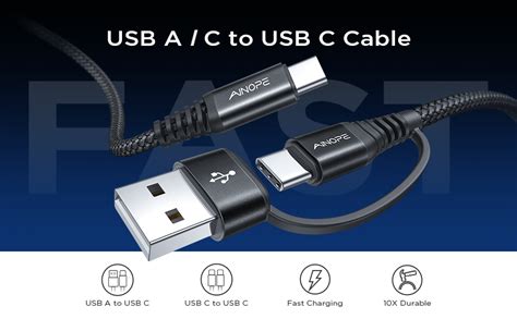 Ainope Usb C Cable 66ft 2 Pack 60w Nylon Braided Type C