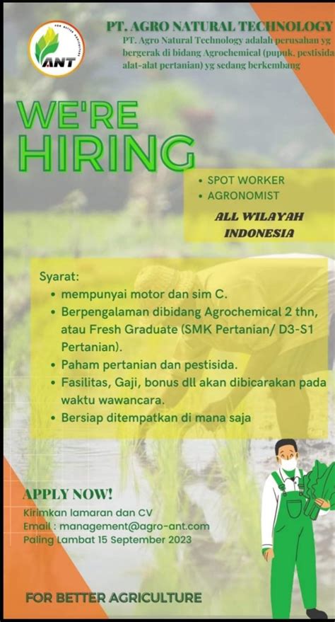 Pt Agro Natural Technology Spot Worker Agronomist Fakultas Pertanian