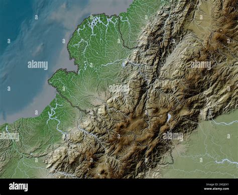 Narino, department of Colombia. Elevation map colored in wiki style ...