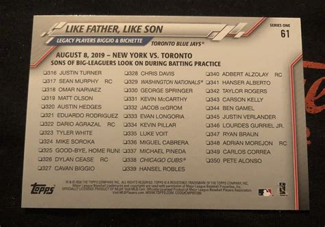 2020 Topps Bo Bichette Cavin Biggio Like Father Like Son 61 EBay