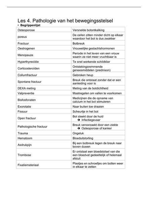 Samenvatting Pathologie Van Het Bewegingsstelsel Anatomie Fysiologie