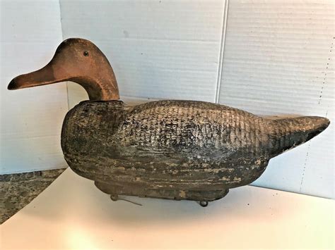 Vintage Hand Carved Wooden Duck Decoy Glass Eyes X X Antique