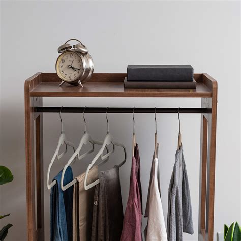 IRIS USA Small Open Wood Clothing Rack for Small Spaces, Clothes Rack with Shelves, Garment rack ...